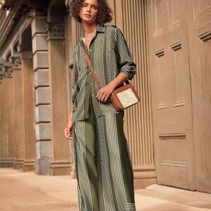 Fluid Pull On Wide Leg Pants in Striped Twill
